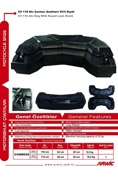 arwic ATV ÇANTASI ANAHTARLI KİLİT SİYAH CV 110