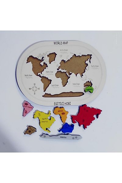 Eğitici Hobi Embossed Wooden World Continents Map Montessorie Find Plug Puzzle