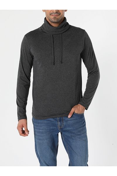 Colin's Regular Fit Half Fisherman Men's Antra Melange Long Sleeve T-Shirt Cl1036982