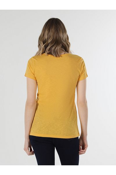Colin's Tricou galben cu mânecă scurtă pentru femei, cu decolteu în V, cu croiala normală, Cl 1034536