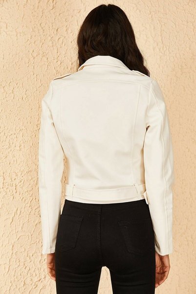 MEECY Women's White Zippered Sleeve Jacket