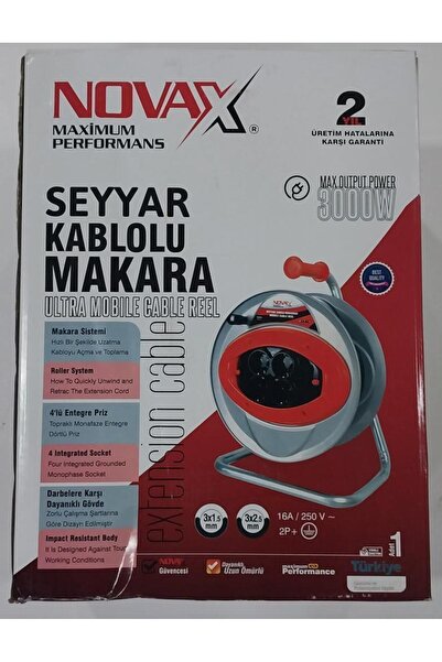 Novax 4lü Grup Makaralı Uzatma Kablo Plastik Gövdeli 3x2.5 40mt