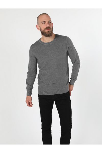 Colin's Men's Gray Melange Regular Fit Crew Neck Sweater - Cl 1046786