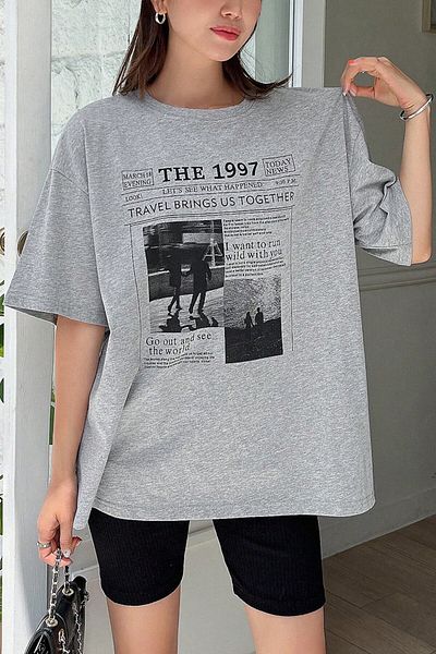MODAGEN 1997 Τυπωμένο γκρι μπλουζάκι Oversize Unisex - Crew Neck