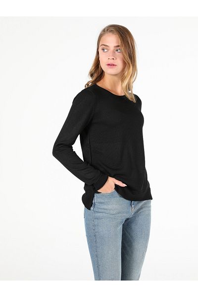Colin's Hanorac negru pentru femei, cu croială obișnuită, cu gâtul rotund, Cl 1046444
