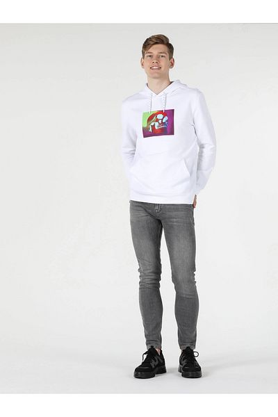 Colin's Hanorac alb cu glugă cu glugă, cu imprimeu, pentru bărbați Cl 1057312