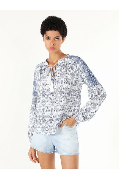 Colin's Bluză cu mânecă lungă pentru femei, albastră, cu model, cu croiala normală Cl 1057614