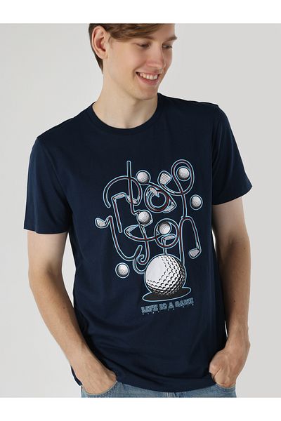 Colin's Navy Blue Regular Fit Crew Neck Men's T-Shirt - Cl 1057737