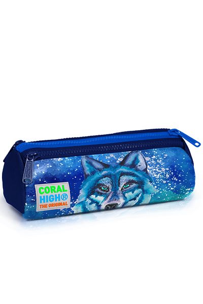 Coral High Παιδική τσάντα στυλό τριών διαμερισμάτων με μοτίβο μπλε μπλε λύκου 22043