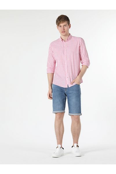 Colin's Men's Long Sleeve Striped Slim Fit Shirt - Pink Cl 1057795