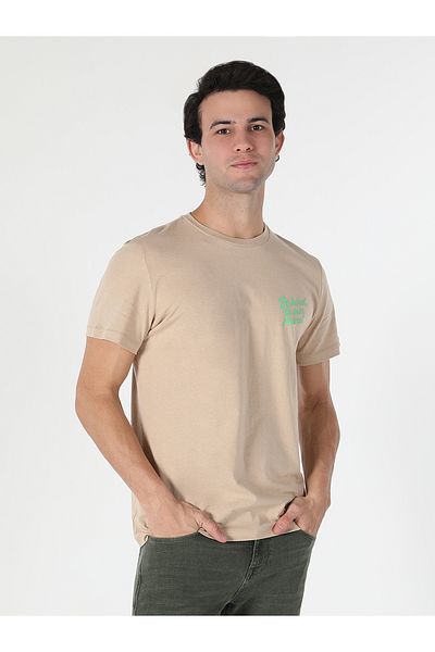 Colin's Tricou cu mânecă scurtă pentru bărbați, cu decolteu rotund, cu imprimeu text, bej Cl 1057612