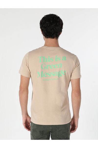 Colin's Tricou cu mânecă scurtă pentru bărbați, cu decolteu rotund, cu imprimeu text, bej Cl 1057612