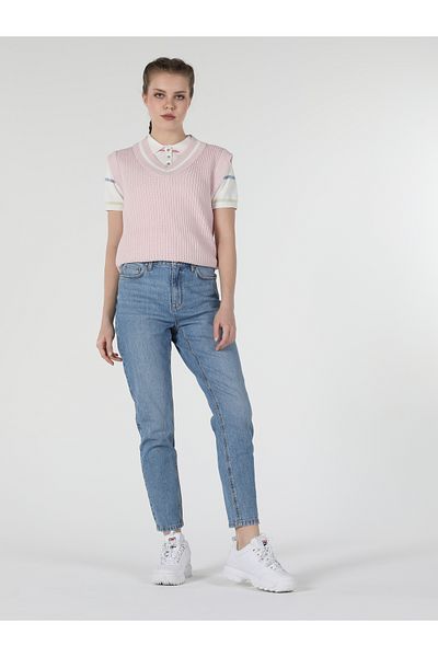 Colin's Pulover de damă tricotaj roz cu decolteu în V - Regular Fit Cl 1057397