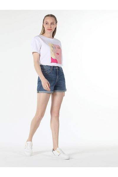Colin's Tricou cu mânecă scurtă pentru femei, alb, cu decolteu, cu imprimeu, Cl 1058804
