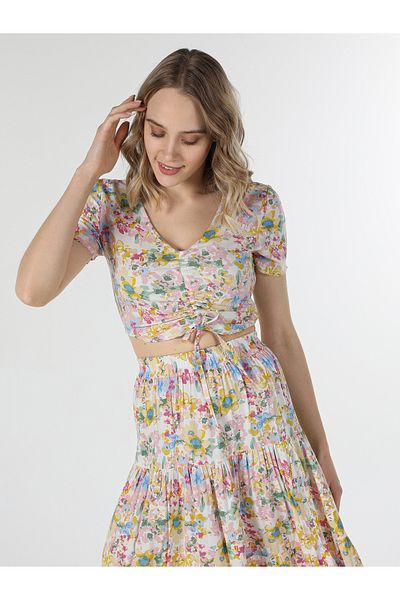 Colin's Slim Fit Floral Printed Multicolor Women's Short Sleeve Shirt Cl 1058772