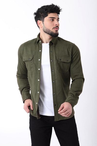 Stilkombin Double Pocket Covered Seasonal Suede Shirt YXC U16463-40211