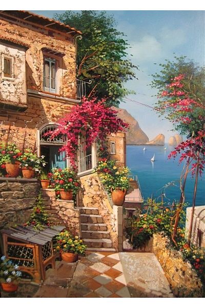 MARCEL SANAT Sea View Stone House Diamond Mosaic Painting 41x56cm