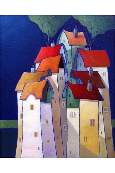 MARCEL SANAT Colorful Trapezoid Houses Diamond Mosaic Painting 40x50cm
