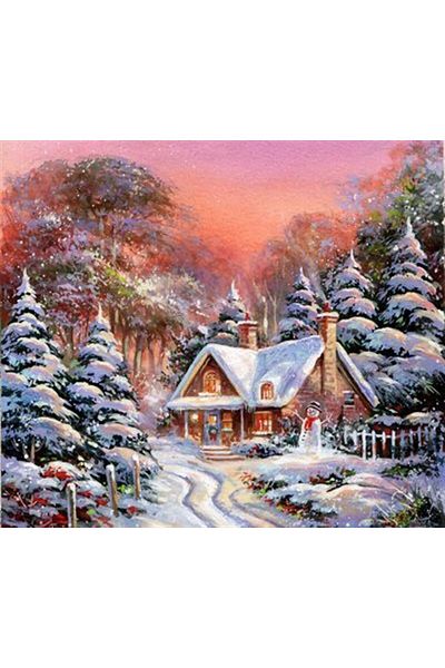 MARCEL SANAT House Inside Snowy Pines Diamond Mosaic Painting 71x64cm