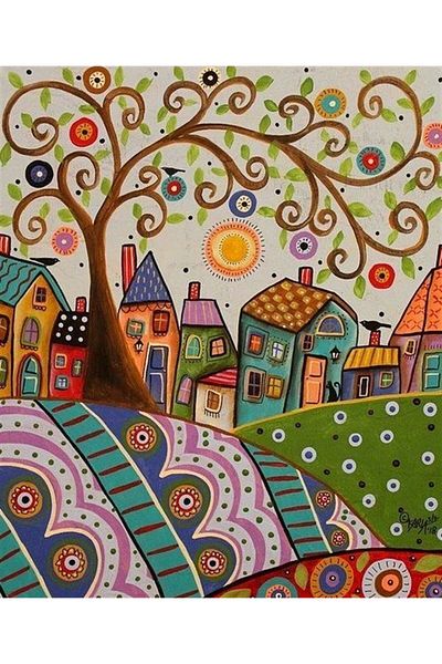 MARCEL SANAT Colorful Trapezoid Buildings And Tree Diamond Mosaic Painting 45x55cm