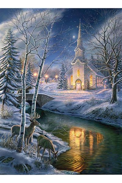 MARCEL SANAT Diamond Mosaic Painting - Deers That Drink Water from the River, 36x51cm