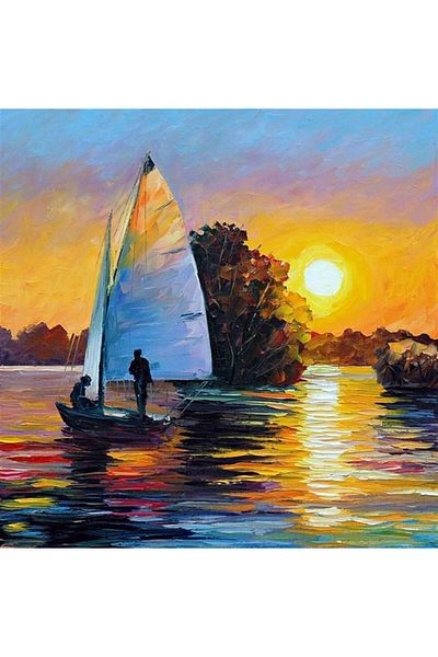 MARCEL SANAT Leonid Afremov Sunset And Sailing Diamond Mosaic Painting 50x50cm