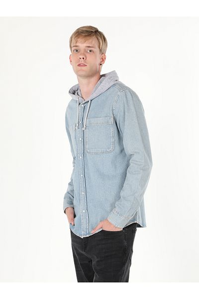 Colin's Men's Light Blue Oversize Hooded Shirt - Long Sleeve Cl 1060633