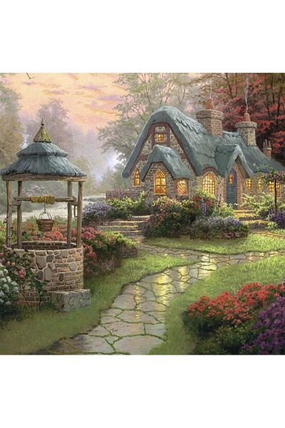 MARCEL SANAT Stone House Diamond Mosaic Painting in Garden 51x51