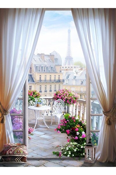 MARCEL SANAT Balkondan Eyfel Manzarası Elmas Mozaik Tablo 40x55 Cm