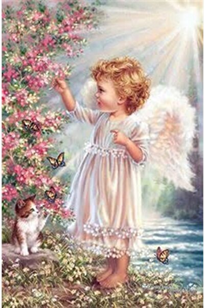 MARCEL SANAT Kanatlı Melek Ve Kedisi Elmas Mozaik Tablo 38x61cm