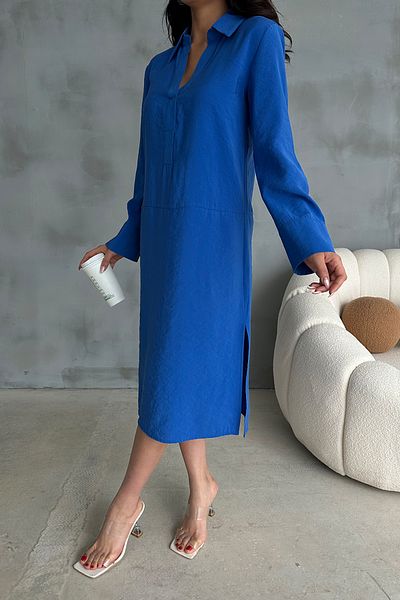 Ortaya Çık Rochie midi din material modal cu guler polo albastru