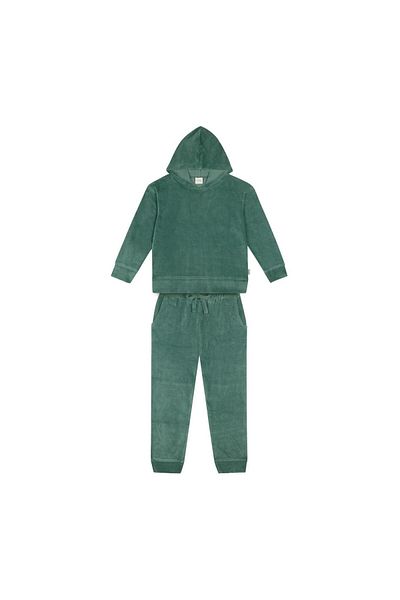 Antebies Velvet Petrol Colored Hooded Tracksuit Set