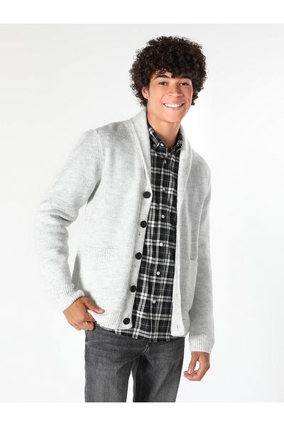 Colin's White Slim Fit Men's Cardigan - Button Detail, Cl 1059692