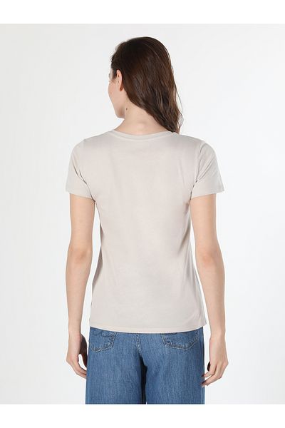 Colin's Tricou cu mânecă scurtă pentru femei, cu decolteu rotund, cu imprimeu, bej Cl 1060505