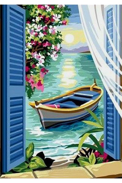 MARCEL SANAT Window Diamond Mosaic Painting on the Seashore 40x57cm