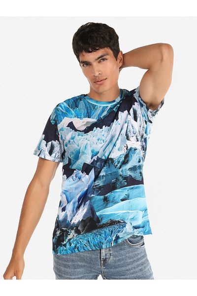 Colin's Tricou cu imprimeu albastru cu gât crew pentru bărbați - Regular Fit, mânecă scurtă Cl 1060074
