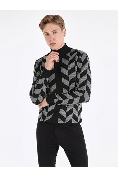Colin's Jumătate de gât țesut - Pulover negru pentru bărbați, slim fit, Cl 1061738