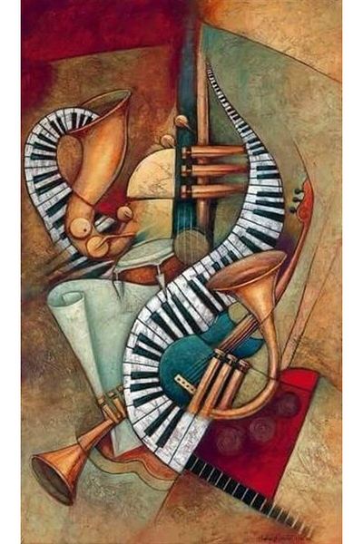 Marcel Kristal Tablo Μουσικά Όργανα Marcel Art Diamond Μωσαϊκό Πίνακας 38x64cm