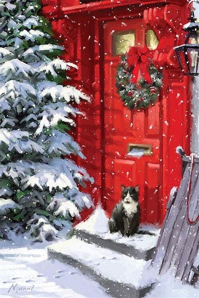 MARCEL SANAT Kitten on the Red Door Diamond Mosaic Painting 36x53cm