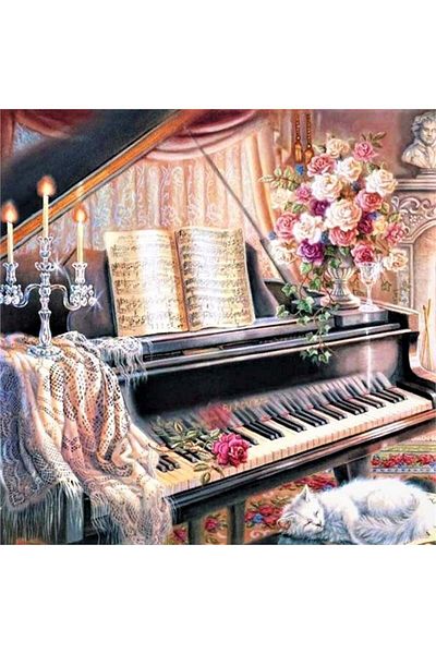 MARCEL SANAT Pixart Art - Black Diamond Mosaic Piano Painting, Diamond Türkiye61*61