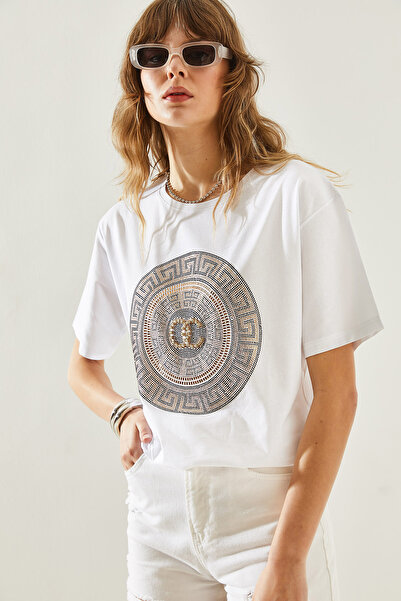 Bianco Lucci Γυναικείο μπλουζάκι Crew Neck Stoned - Basic Combed Cotton60251238