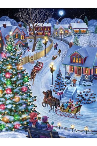 MARCEL SANAT Merry Christmas Snow Scenery Mosaic Painting 43x58cm