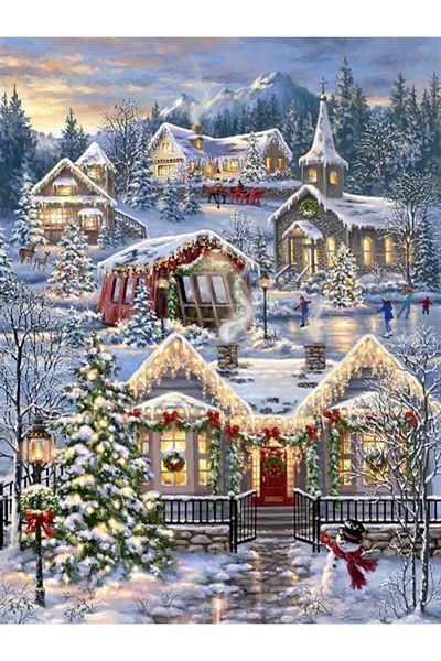 MARCEL SANAT A Snowy New Year's Day Postcard Diamond Mosaic Painting 43x58cm