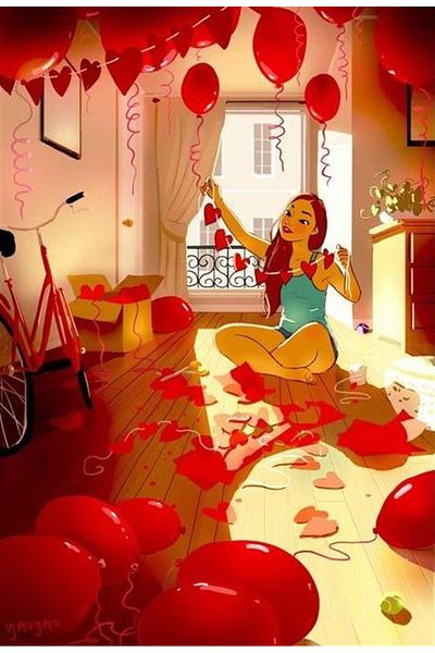 Marcel Kristal Tablo Red Balloons And Hearts Marcel Art Diamond Mosaic Painting 53x76cm