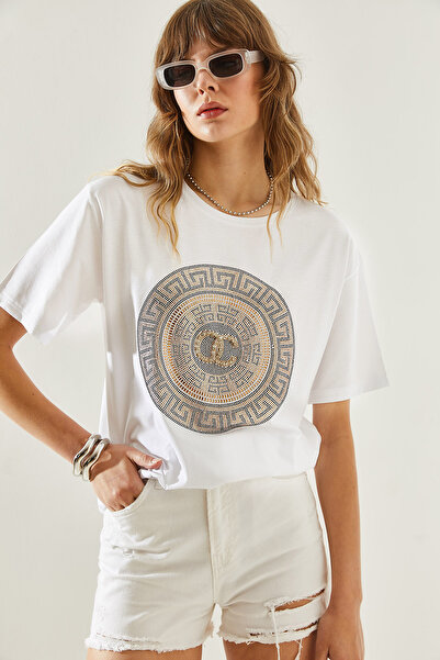 Bianco Lucci Γυναικείο μπλουζάκι Crew Neck Stoned - Basic Combed Cotton60251238