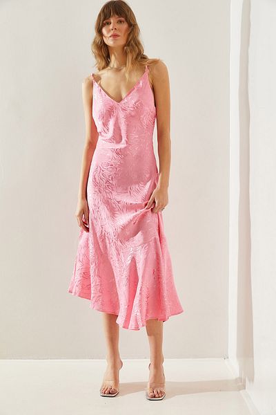 Bianco Lucci Rochie midi asimetrică din jacquard din satin - bretele din frânghie, tiv 60251227