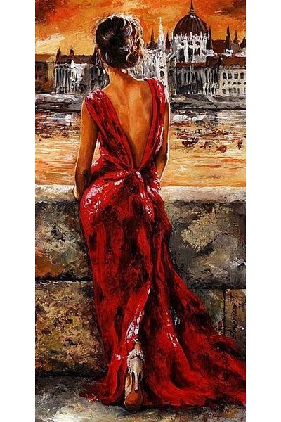 MARCEL SANAT Girl Red Painting with Diamond Mosaic - 33x66 Cm