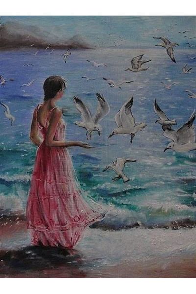 Marcel Kristal Tablo Woman And Seagulls Marcel Art Diamond Mosaic Painting 38x51cm