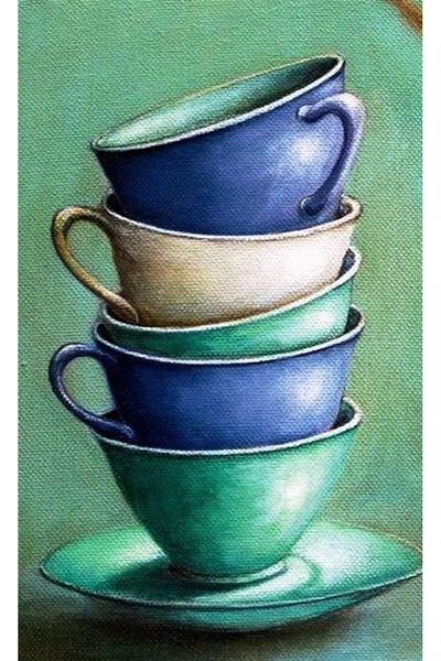 Marcel Kristal Tablo Blue Green Cups Marcel Art Diamond Mosaic Painting 33x53cm