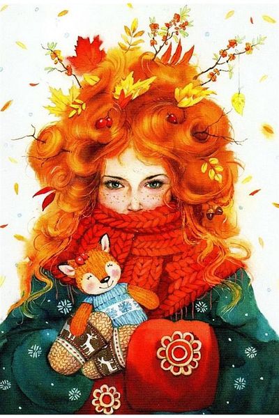 MARCEL SANAT Autumn And Winter Girl Marcel Art Diamond Mosaic Painting 38x56cm